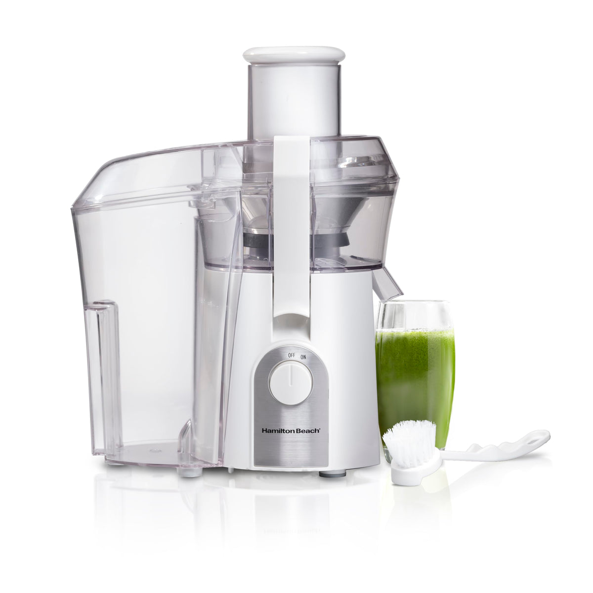 Hamilton Beach juicer big mouth chute enables whole-fruit juicing with less prep.