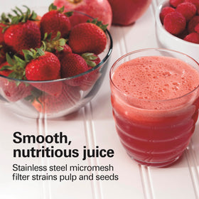 Hamilton Beach juicer dishwasher-safe parts simplify cleanup after juicing sessions.