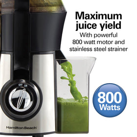 Hamilton Beach juicer with dishwasher-safe parts for easy cleanup after juicing.