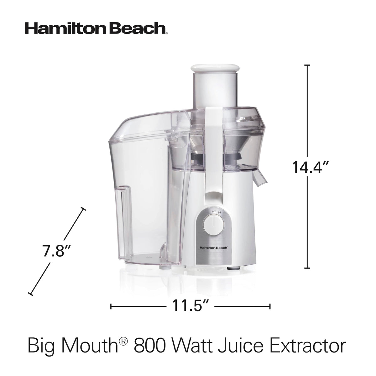 Hamilton Beach juicer white finish complements modern kitchen counters.