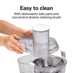 Hamilton Beach juicer pulp bin holds waste for a tidy countertop.