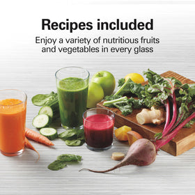 Hamilton Beach juicer produces smooth, pulp-free juice with centrifugal extraction.