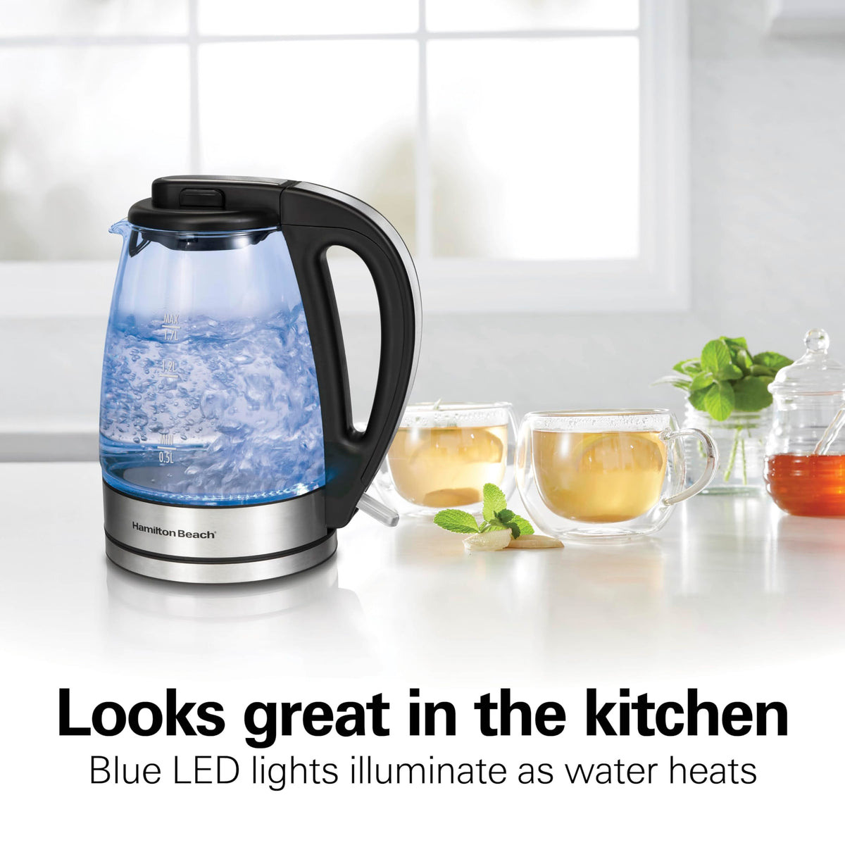 Hamilton Beach kettle auto shutoff for safe boiling.