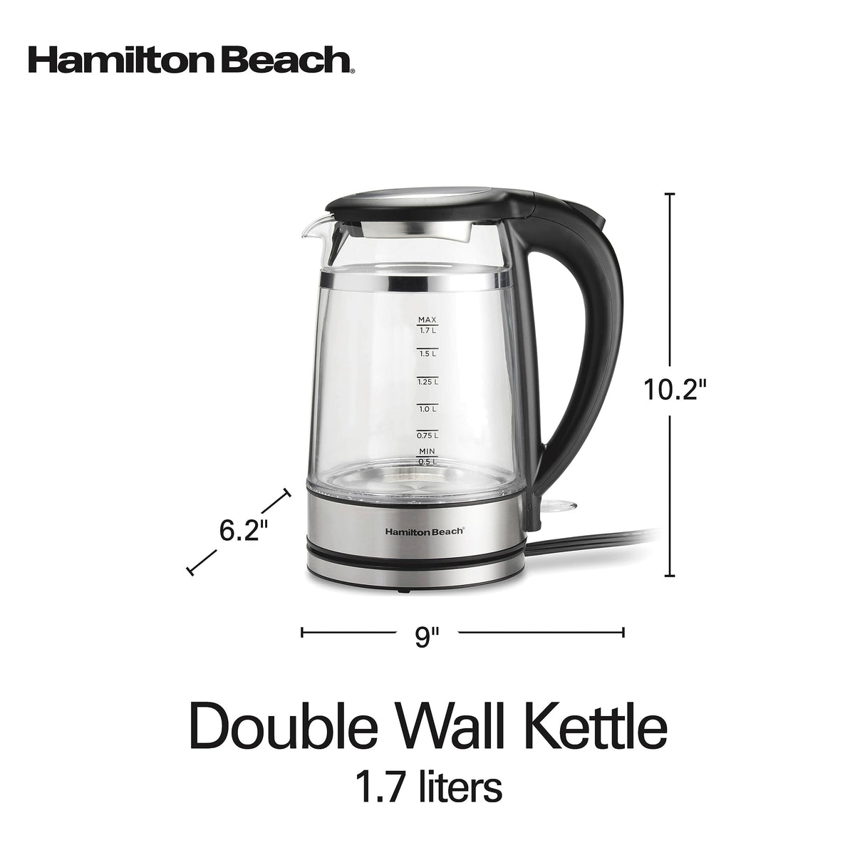 Hamilton Beach color-changing LED lights visualize heating progress for tea time.