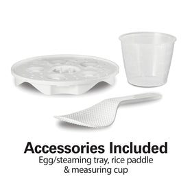 Hamilton Beach measuring cup and rice paddle included with the cooker