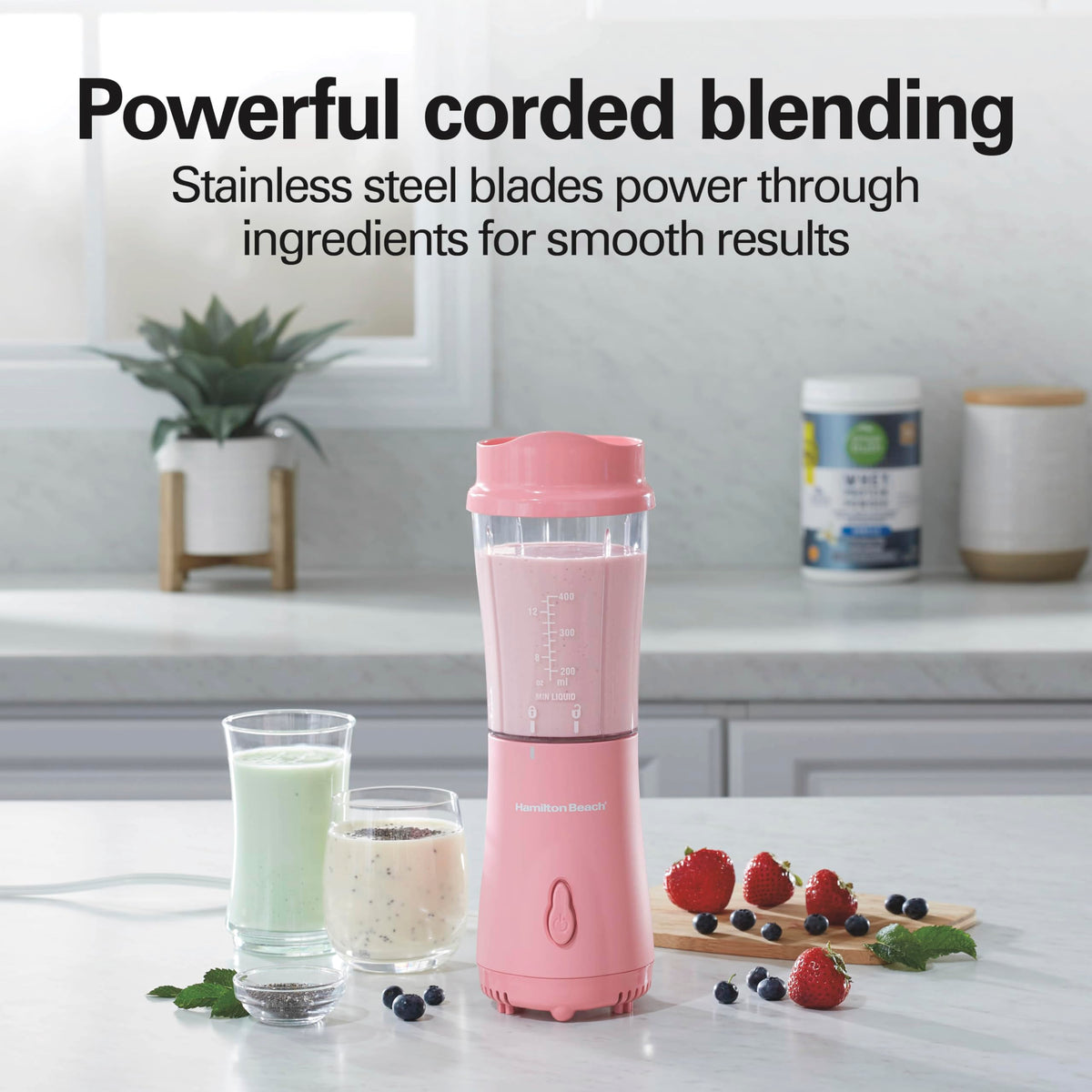 Hamilton Beach one-touch blending for quick protein shakes and smoothies.