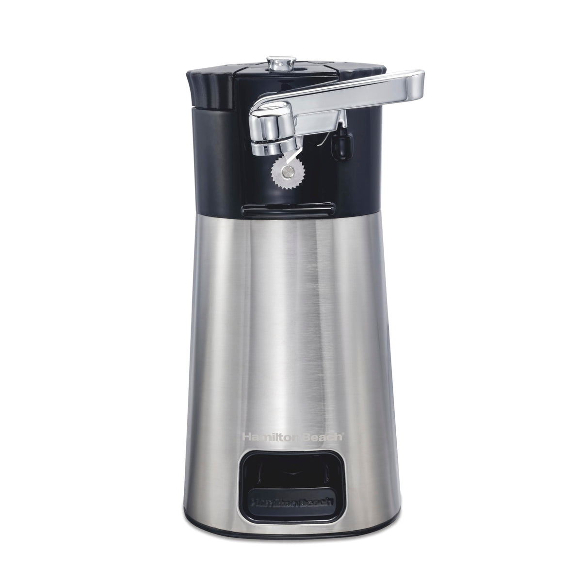 Hamilton Beach OpenStation front view can opener in stainless steel for efficient first-time openings