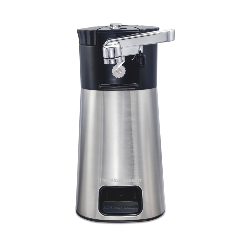 Hamilton Beach OpenStation front view can opener in stainless steel for efficient first-time openings