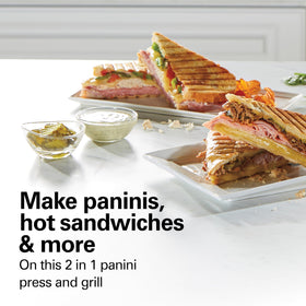 Panini Press shows 95 sq in cooking surface for multiple sandwiches at once