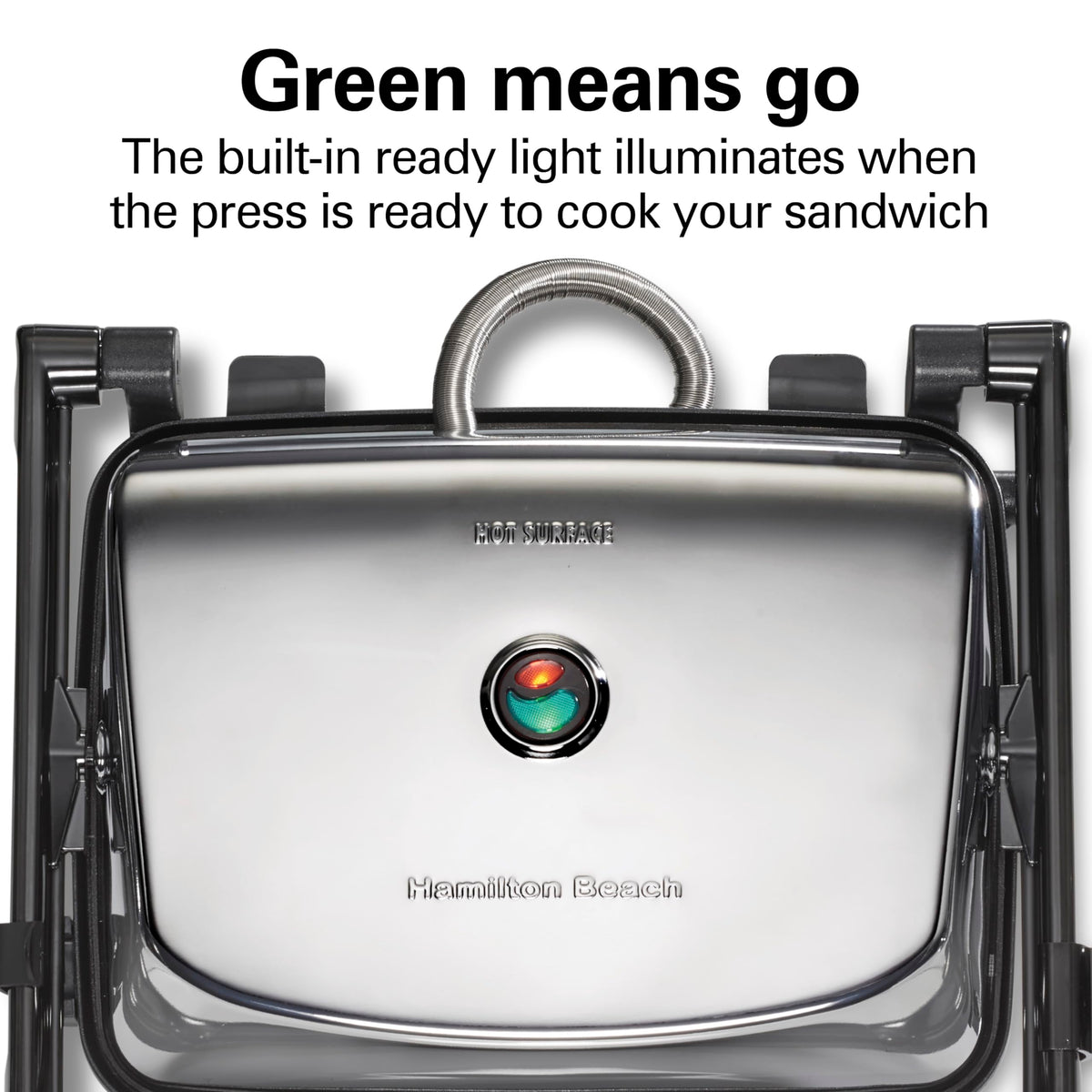 Hamilton Beach panini press chrome finish adds stylish countertop appeal