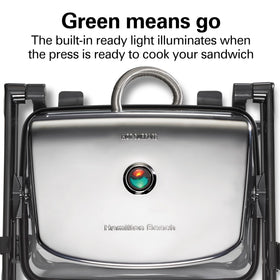 Hamilton Beach panini press chrome finish adds stylish countertop appeal