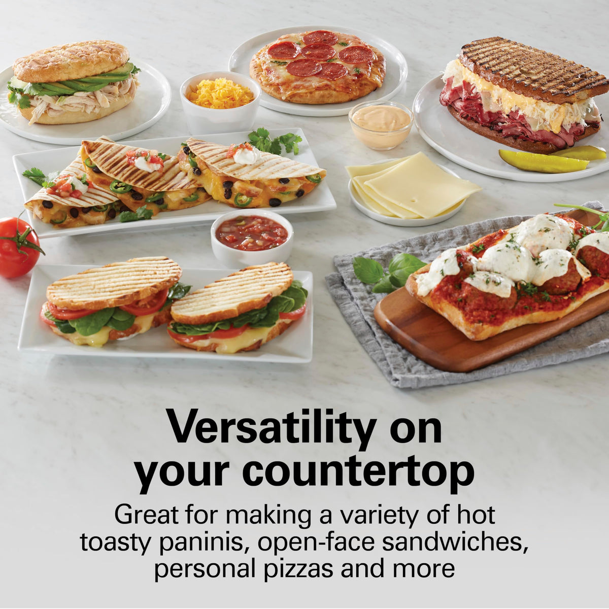 Hamilton Beach panini press floating lid presses evenly for uniform browning