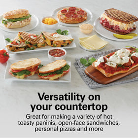 Hamilton Beach panini press floating lid presses evenly for uniform browning