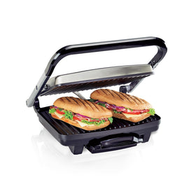 Hamilton Beach Panini Press with floating lid for even pressing across sandwich sizes