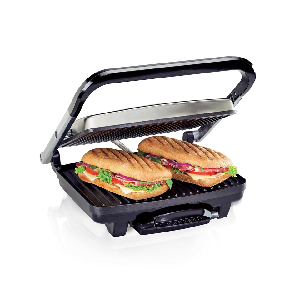 Hamilton Beach Panini Press with floating lid for even pressing across sandwich sizes