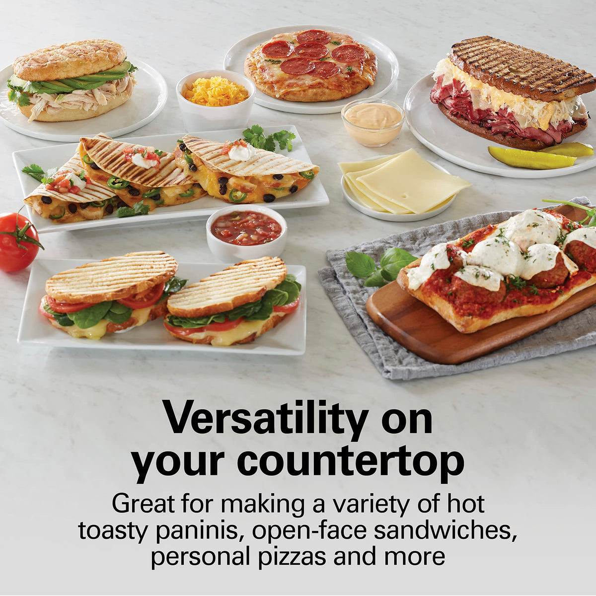 Hamilton Beach Panini Press floating lid adjusts to sandwich thickness for even pressing