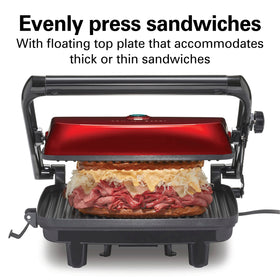 Hamilton Beach Panini Press green ready light indicating preheat completion