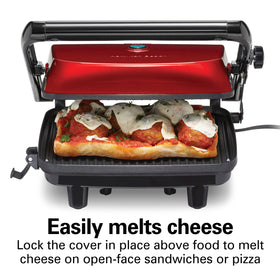 Hamilton Beach Panini Press lid lock enables bruschetta and open‑face servings
