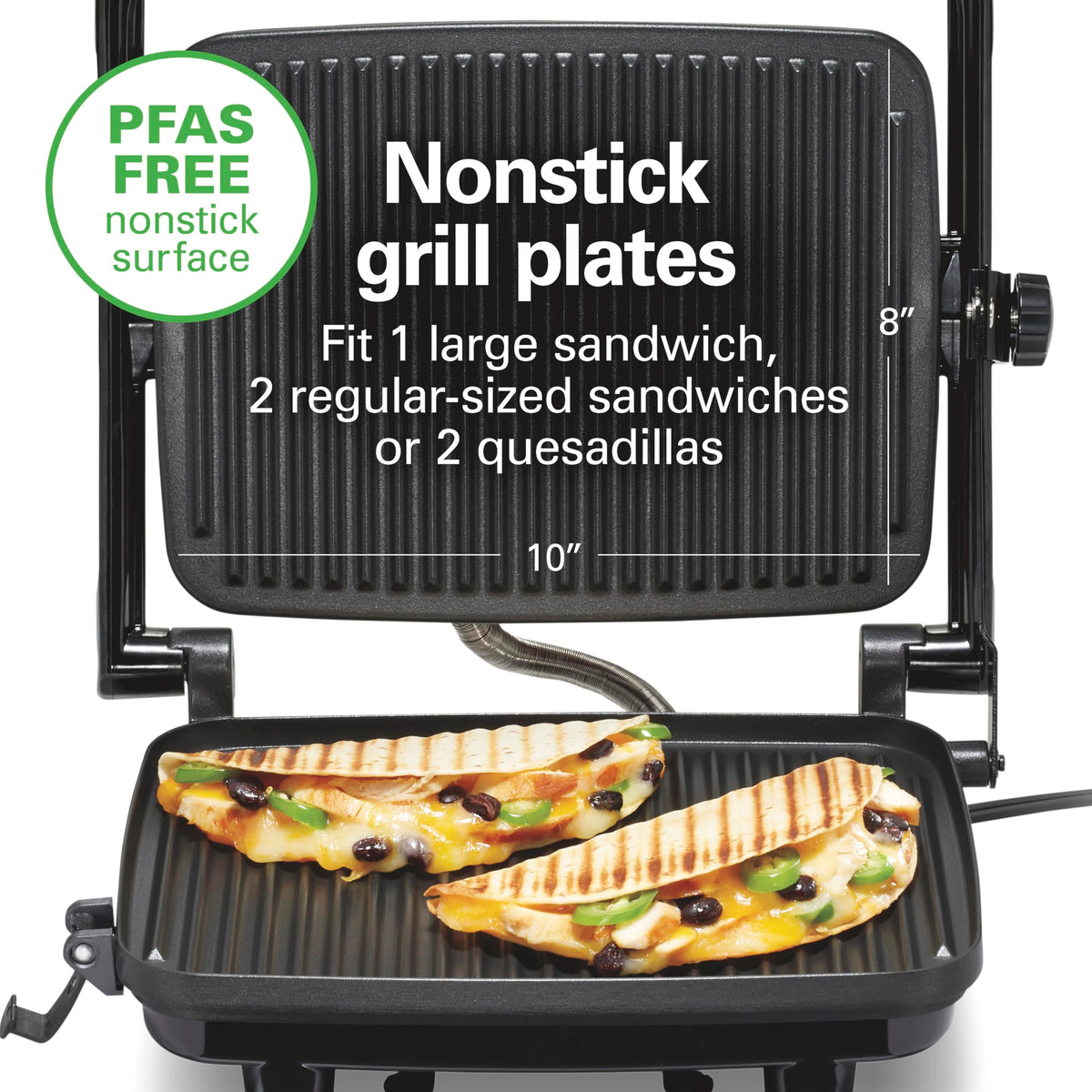 Hamilton Beach panini press nonstick grids ensure easy release and cleanup