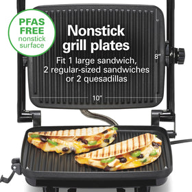 Hamilton Beach panini press nonstick grids ensure easy release and cleanup