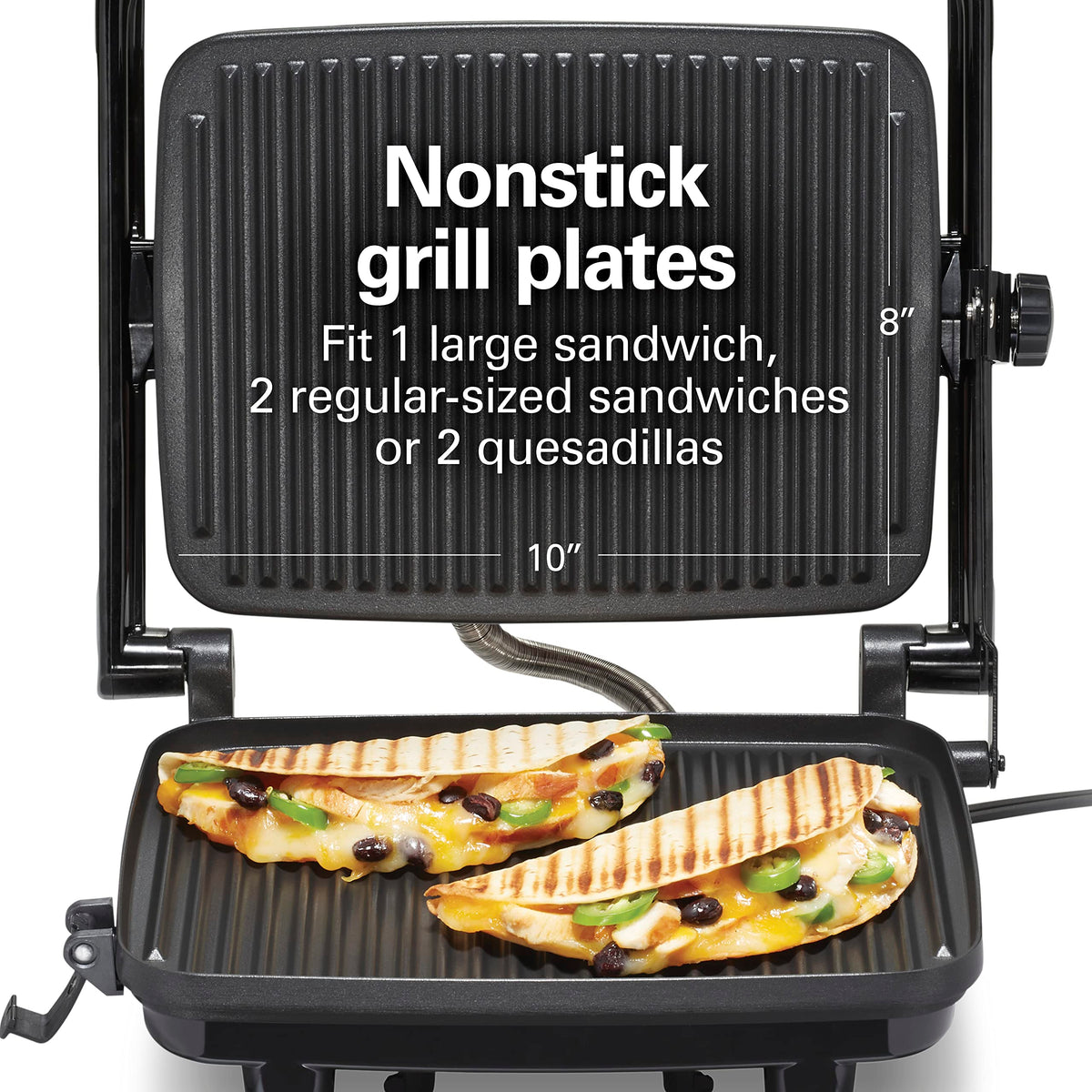 Hamilton Beach Panini Press nonstick grids for easy release and quick cleanup