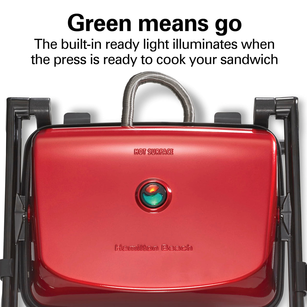 Hamilton Beach Panini Press red finish adds color to your countertop while cooking