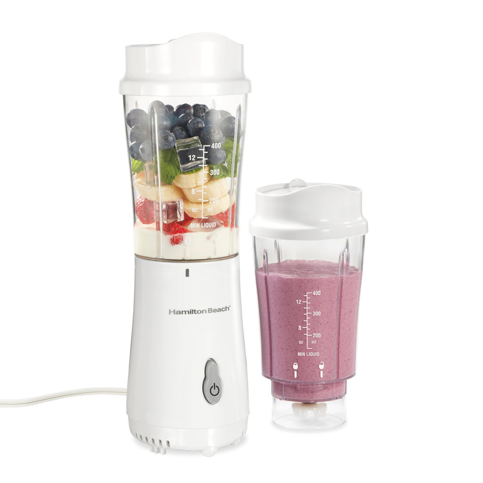 Hamilton Beach portable blender with 14 oz travel cup for on-the-go smoothies.