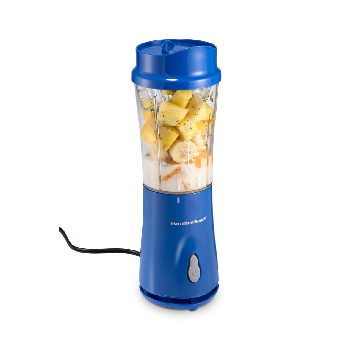 Hamilton Beach portable blender 14 oz travel jar ready for on-the-go smoothies.