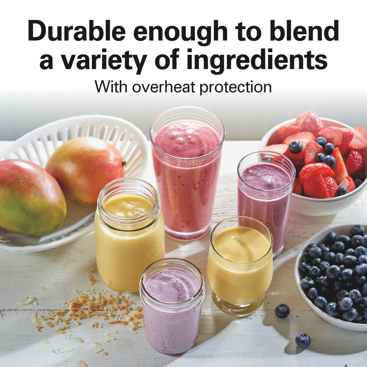 Hamilton Beach portable blender dishwasher-safe jar, lid, and blades for easy cleanup.