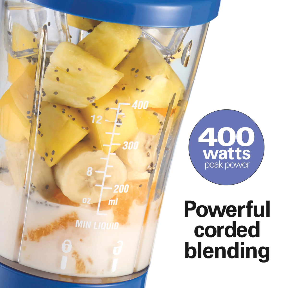 Hamilton Beach durable blades slice ice for smooth shakes and smoothies.