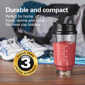 Hamilton Beach Portable Blender lid seals for mess-free portable blending.