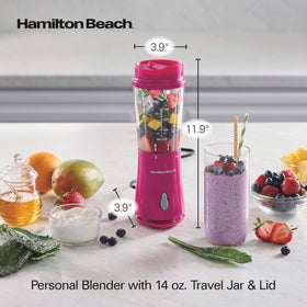 Hamilton Beach portable blender jar has measuring lines for quick portions.