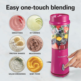 Hamilton Beach portable blender one-touch blending for quick shakes and smoothies.