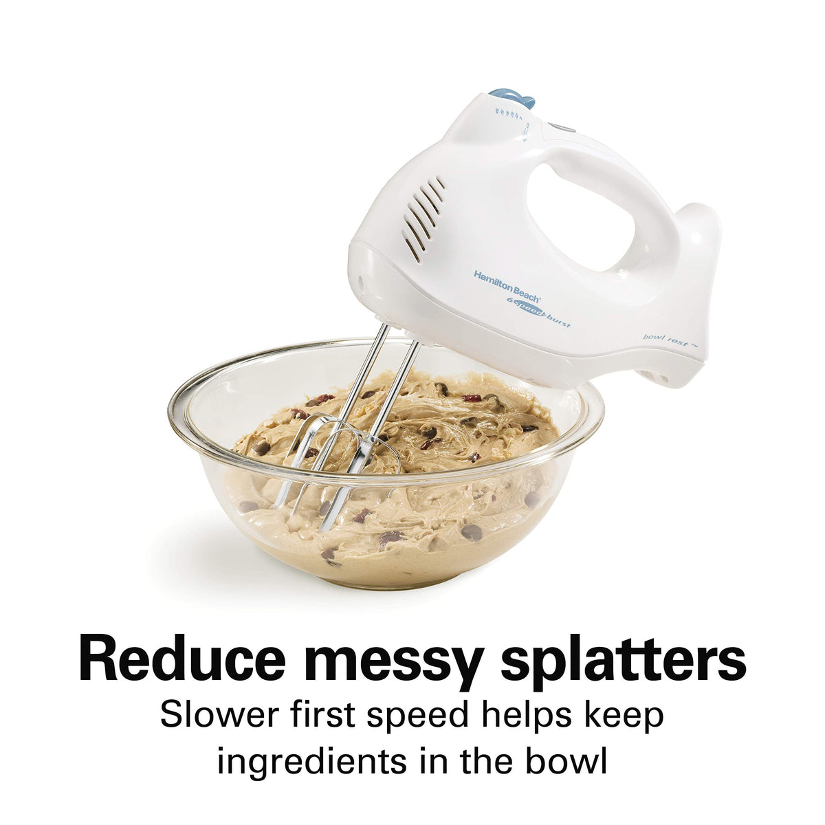 Hamilton Beach Power Deluxe starts at a low speed to reduce splatter