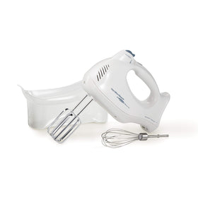 Hamilton Beach Power Deluxe hand mixer with snap-on storage case keeps attachments organized