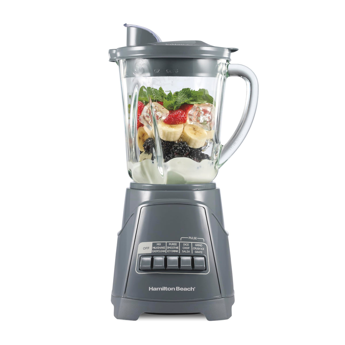 Hamilton Beach Power Elite blender with glass jar for smooth, evenly blended smoothies.