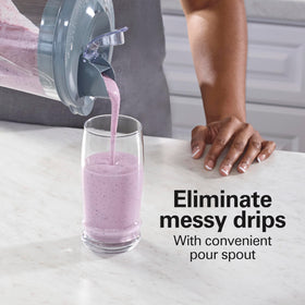 Hamilton Beach Power Elite blender pour-spout enables mess-free serving.