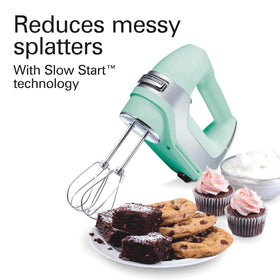 Hamilton Beach Professional mint mixer in action with whisk for smooth batter.