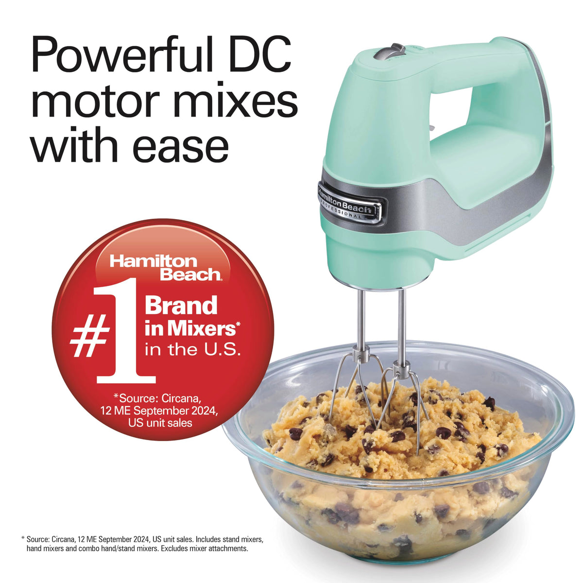 Hamilton Beach Professional hand mixer with stainless steel beaters and whisk ready.
