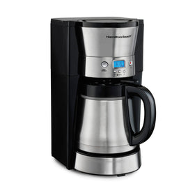 Hamilton Beach programmable coffee maker with thermal carafe keeps coffee hot and fresh.