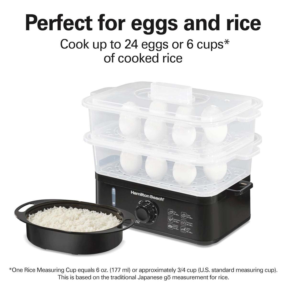 Hamilton Beach rice cooker in use for up to 6 cups of rice