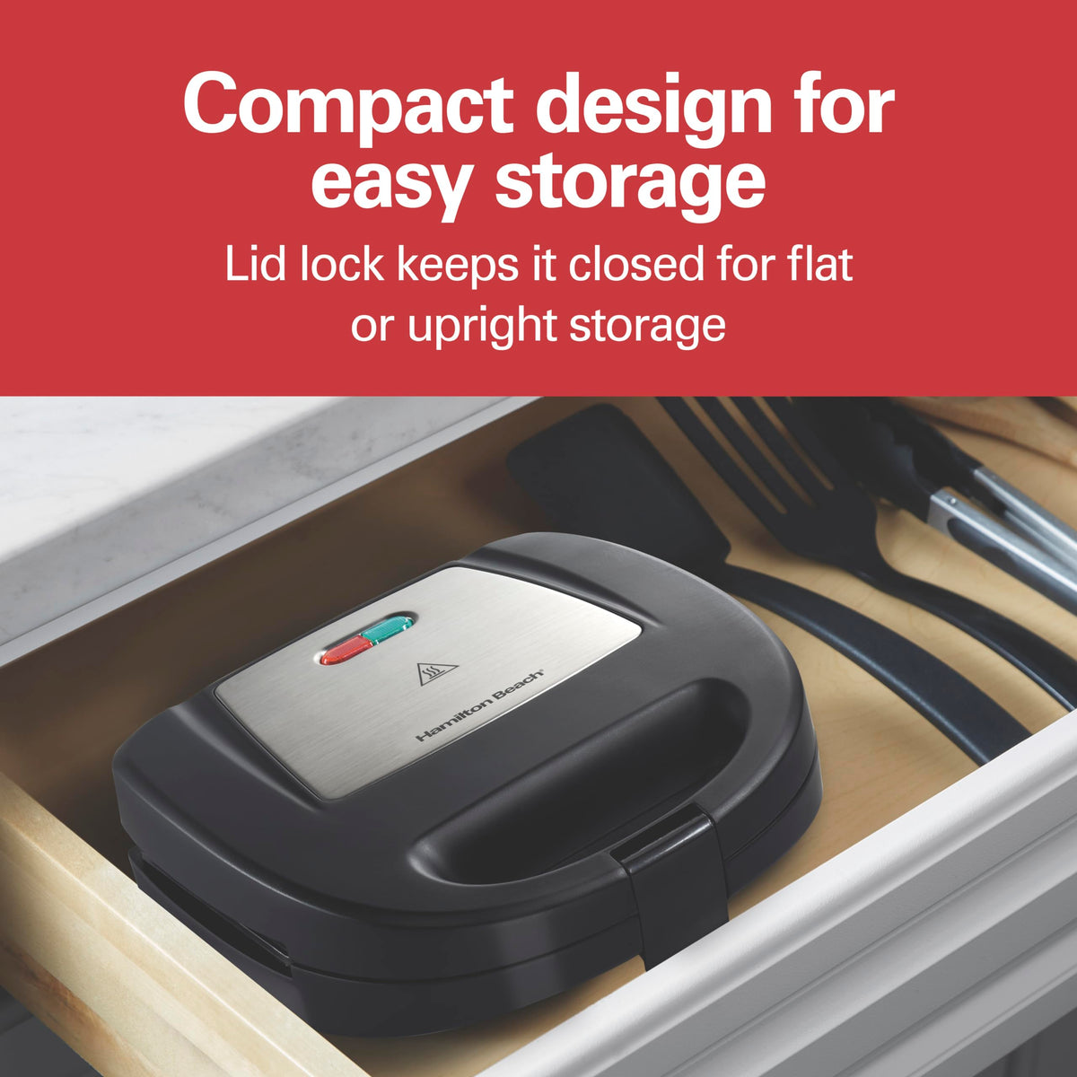 Ready-light on Hamilton Beach sandwich maker guides fast meal prep