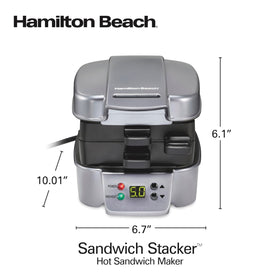 Hamilton Beach Sandwich Stacker silver finish, sleek look complements modern kitchens.