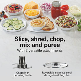 Hamilton Beach slicing/shredding disc creates even slices and shreds.