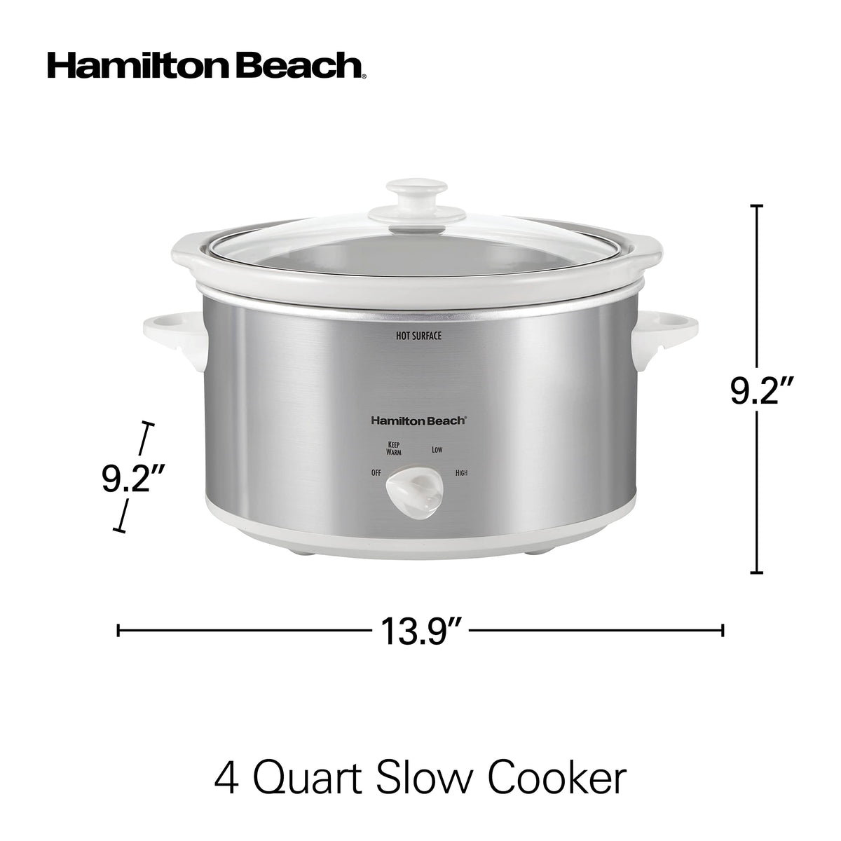 Hamilton Beach 4-quart capacity fits family dinners and weeknight meals.