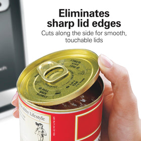 Hamilton Beach extra-tall design fits tall cans for soups and sauces.