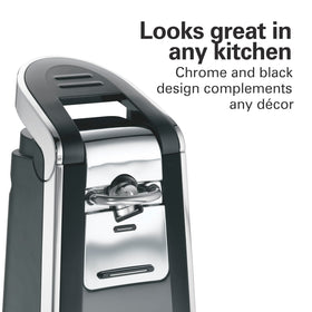 Hamilton Beach Smooth Touch on countertop, sturdy, tall design fits larger cans.