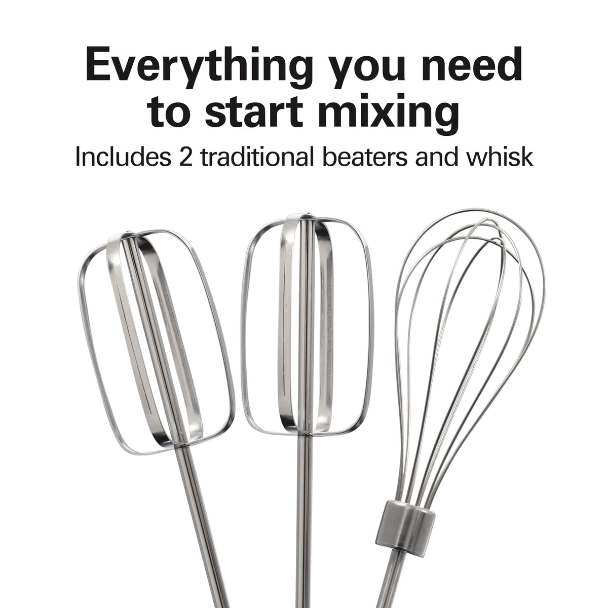 Hamilton Beach snap-on storage case attached to mixer for quick access