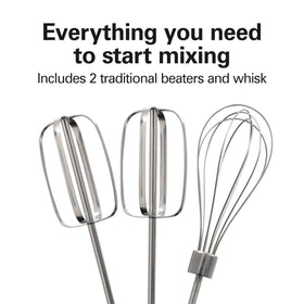 Hamilton Beach snap-on storage case attached to mixer for quick access