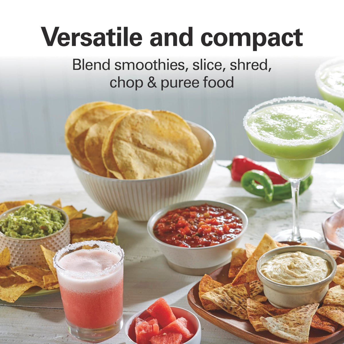 Hamilton Beach Stack & Snap 4-cup bowl demonstrates leak-proof design for spill-free processing